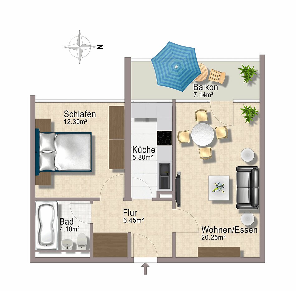 多层公寓 与 2 房间 | München-Berg am Laim | 1803ML4 | Grundriss nicht maßstabsgetreu