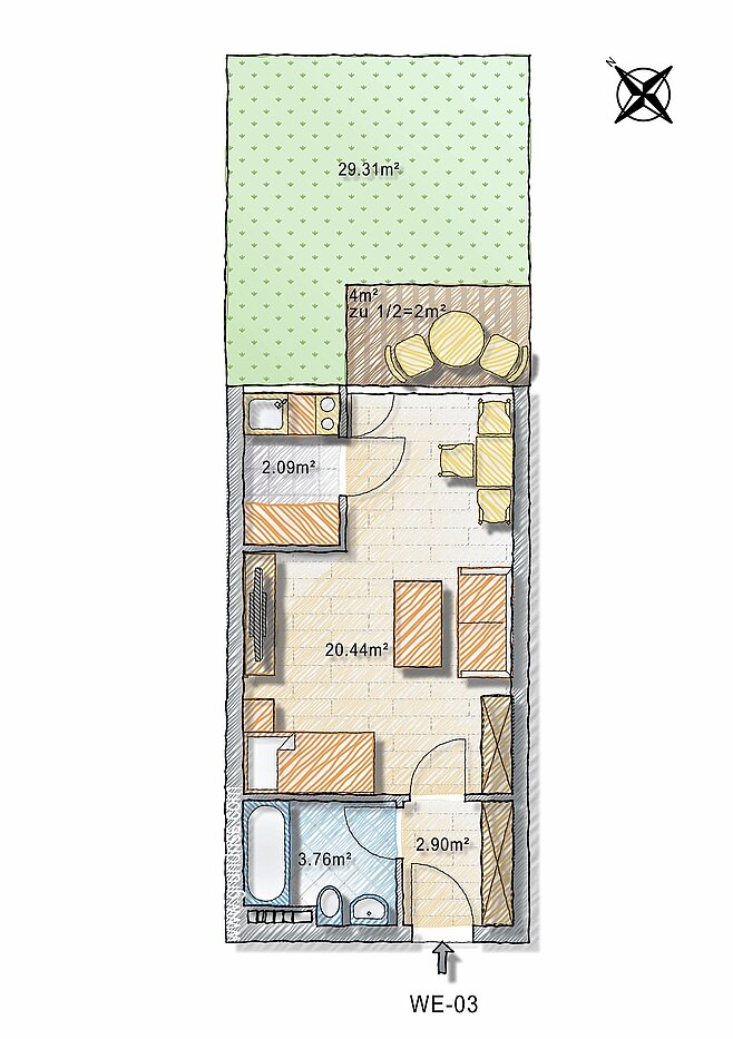 公寓 与 1 房间 | München-Schwabing | 70257 | - nicht maßstabsgetreu -